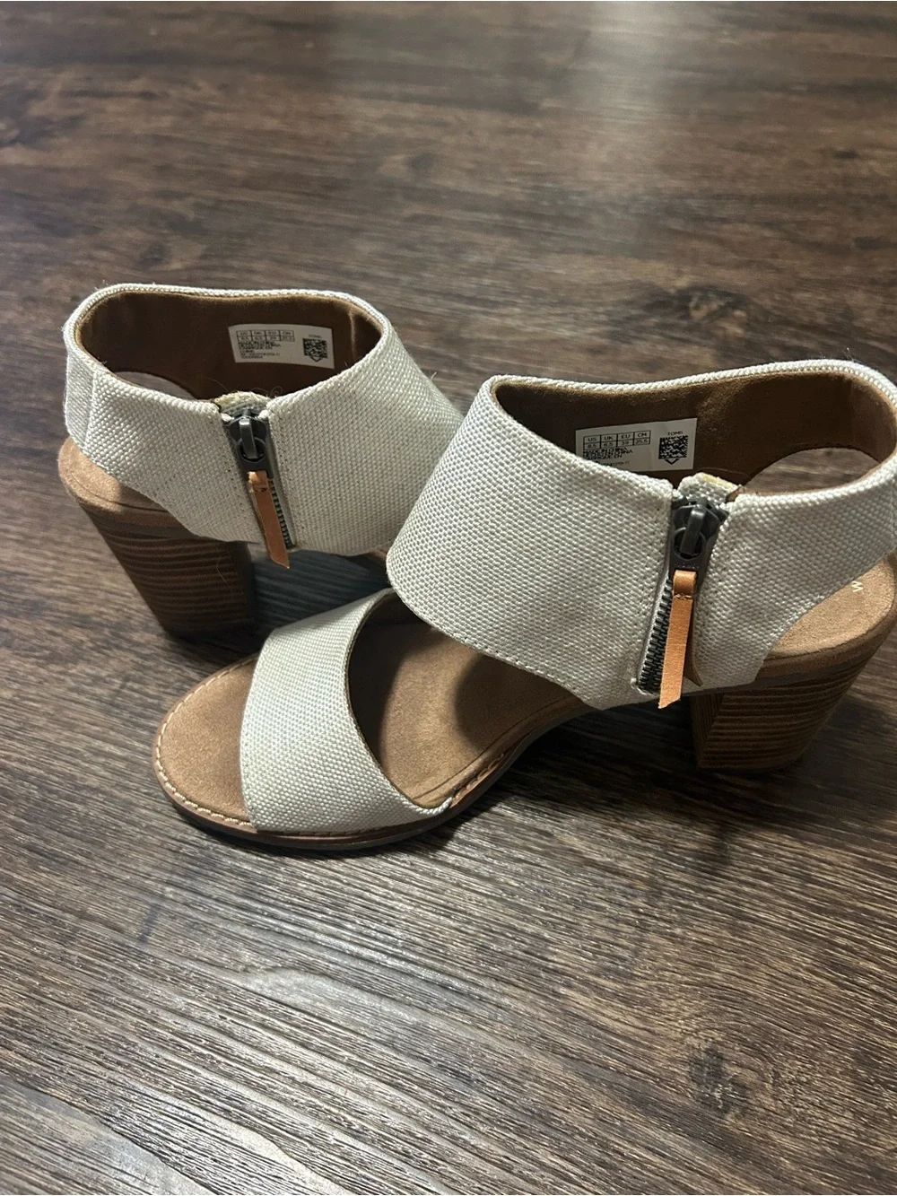 Toms Cream Canvas Ankle Strap Heels